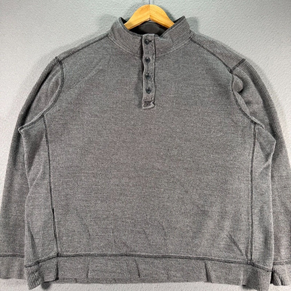 Tommy Bahama Half Button Sweater Mens XL Gray Ruffled Texture Pullover Comfort